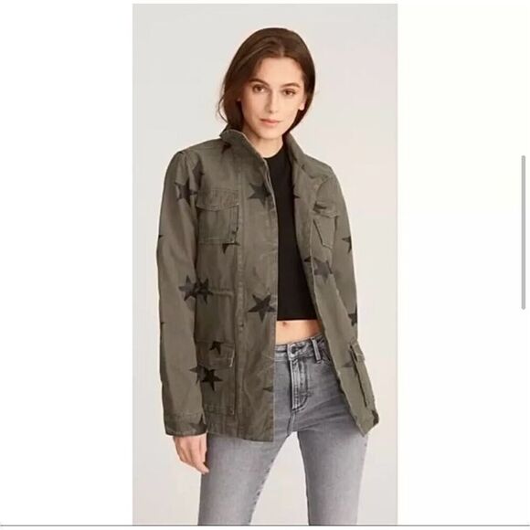 Sundance DRIFTWOOD Star Print Green Military Field Utility Jacket size S - Picture 2 of 13